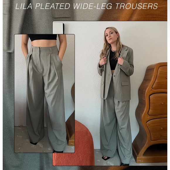 NWT Who What Wear Collection Lila Pleated Wide Leg Trousers Size Medium in Stone - Picture 4 of 5
